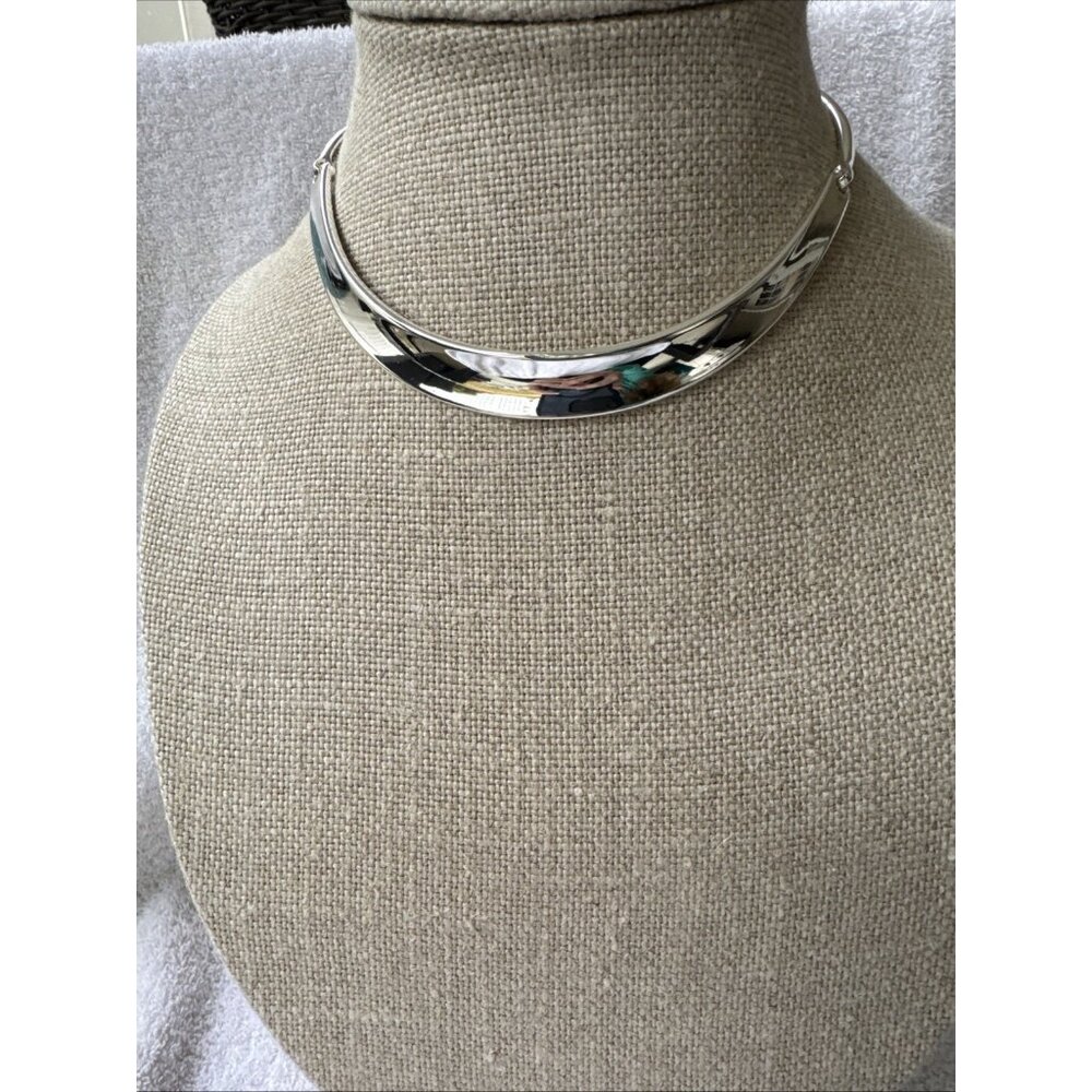 WHBM Silver Tone 14" Long Choker Collar Bib Statement Necklace NEW